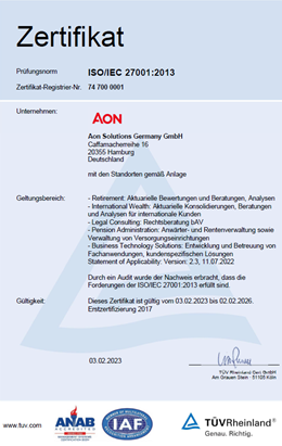 Zertifikat ISO27001 Aon