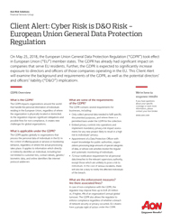 FSG Client Alert – Cyber Risk is D&O Risk – European Union General Data Protection Regulation