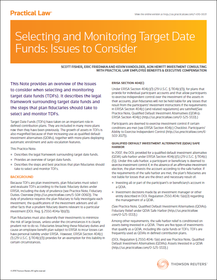 Selecting and Monitoring Target Date Funds: Issues to Consider