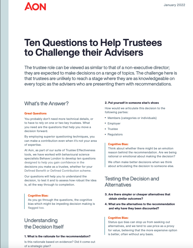 Ten questions to help trustees to challenge their advisors