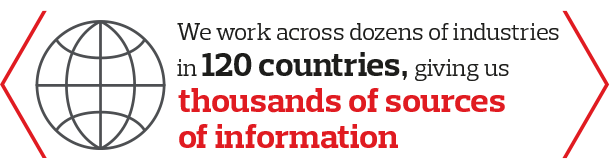 We work across dozens of industries in 120 countries, giving us thousands of sources of information.